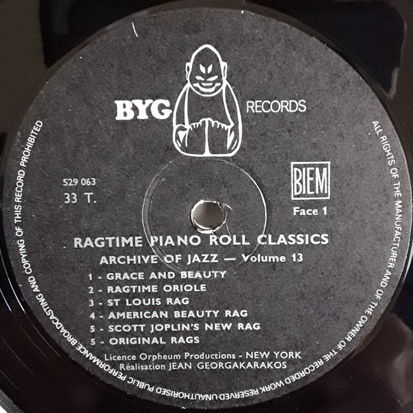 Various : Ragtime Piano Roll Classics (LP, Comp)