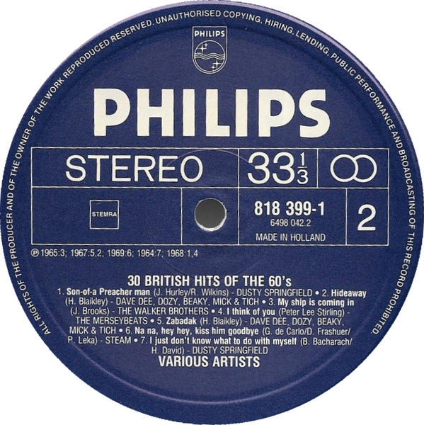 Various : 30 British Hits Of The 60's (2xLP, Comp, RE)