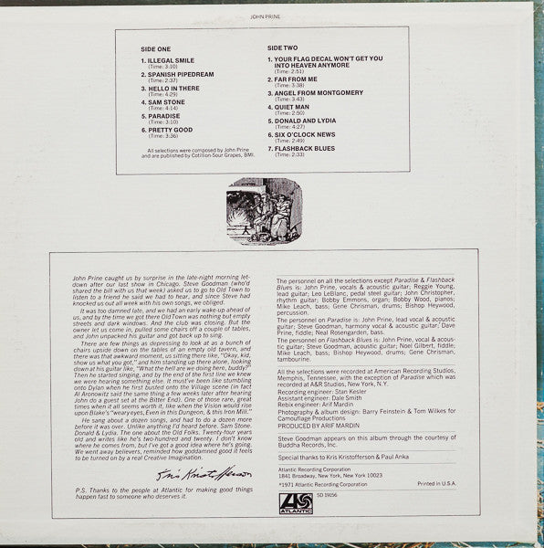 John Prine : John Prine (LP, Album, RE, PR )