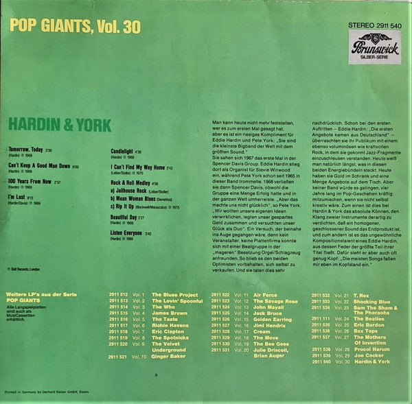 Hardin & York : Pop Giants, Vol. 30 (LP, Comp)