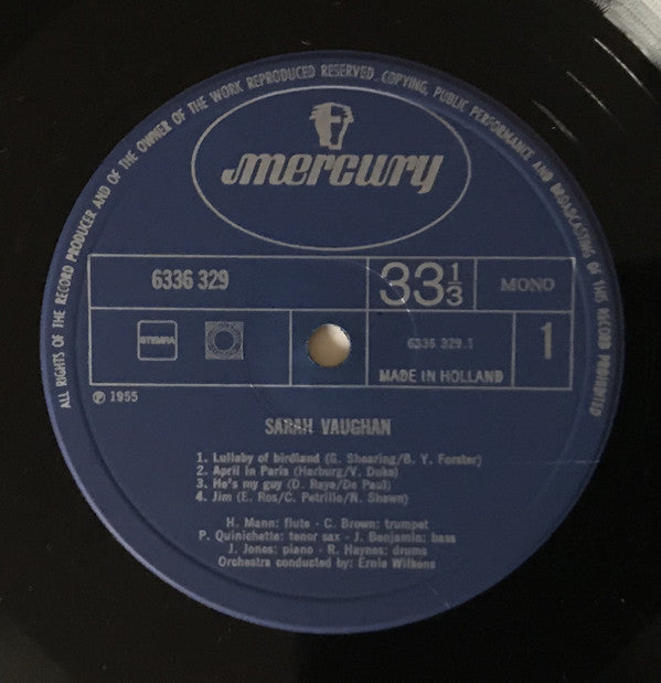 Sarah Vaughan : Lullaby Of Birdland (LP, Album, Mono, RE)