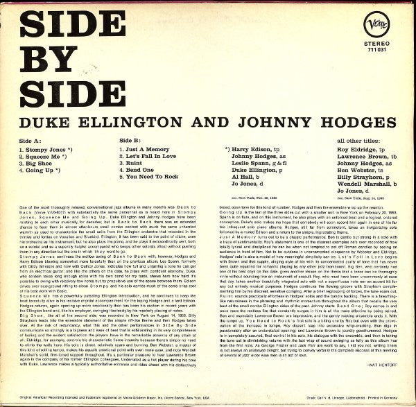 Duke Ellington And Johnny Hodges : Side By Side (LP, Album, RE)