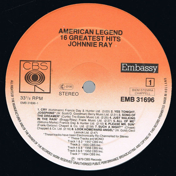 Johnnie Ray : American Legend (LP, Comp, Mono)