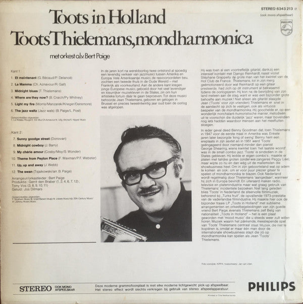 Toots Thielemans Met Orkest o.l.v. Bert Paige : Toots In Holland (LP, Album)