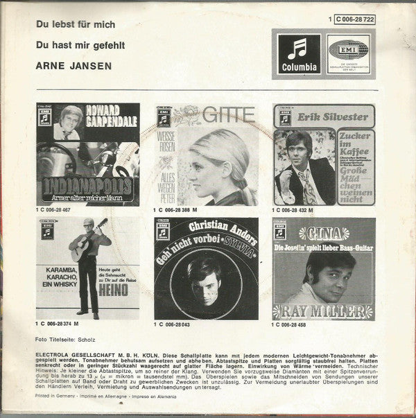 Arne Jansen (2) : Du Lebst Für Mich / Du Hast Mir Gefehlt (7", Single)