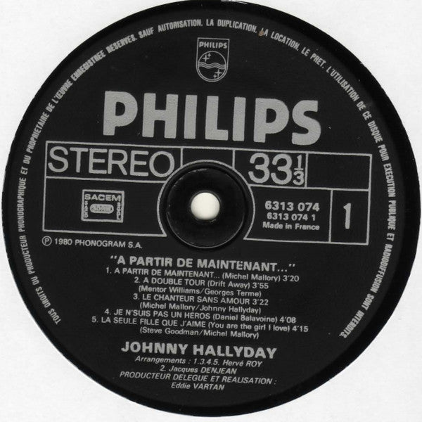 Johnny Hallyday : A Partir De Maintenant... (LP, Album)
