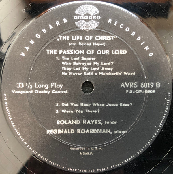 Roland Hayes / Reginald Boardman : The Life Of Christ (LP, RE)