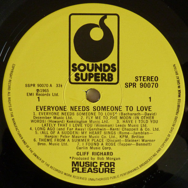 Cliff Richard : Everyone Needs Someone To Love (LP, Album, RE)