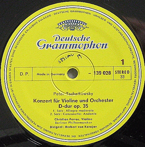 Pyotr Ilyich Tchaikovsky – Christian Ferras · Herbert von Karajan - Berliner Philharmoniker : Violinkonzert D-dur Op. 35 / Capriccio Italien Op. 45 (LP, RP)