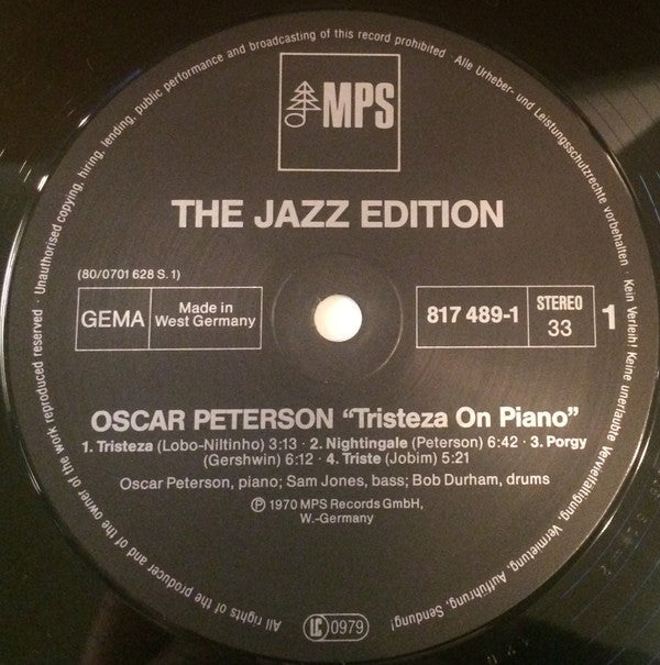 Oscar Peterson : Tristeza On Piano (LP, Album, RE)