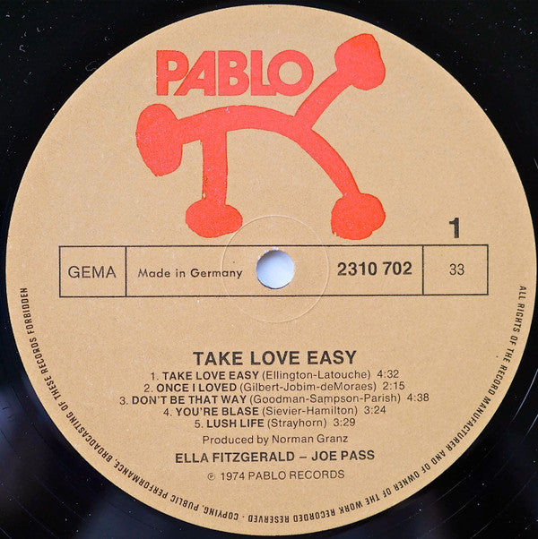 Ella Fitzgerald - Joe Pass : Take Love Easy (LP, Album)