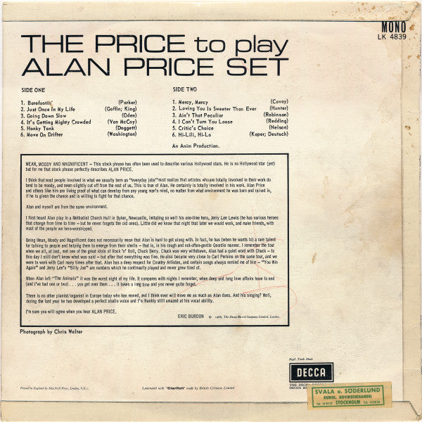 The Alan Price Set : The Price To Play (LP, Album, Mono)