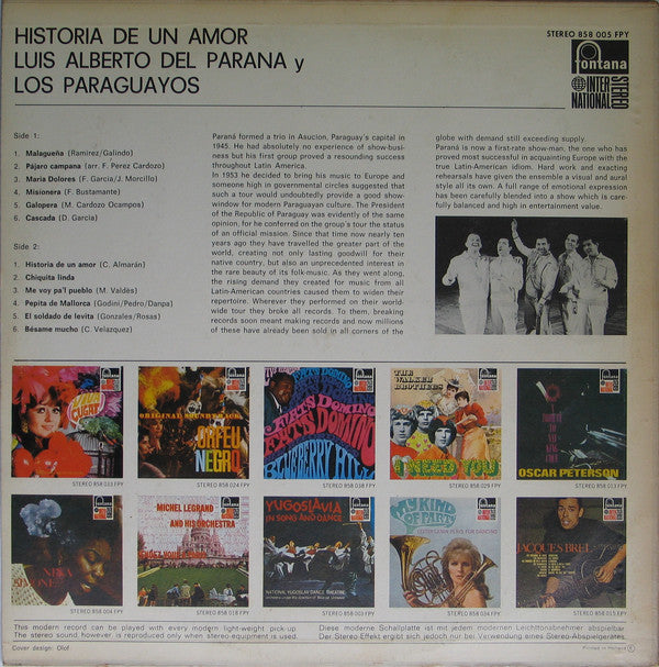 Luis Alberto Del Parana Y Los Paraguayos : Historia De Un Amor (LP, Comp, RE)