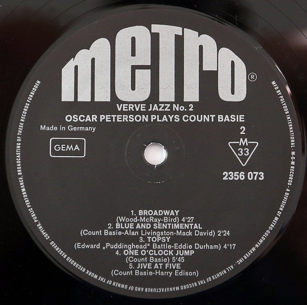 Oscar Peterson : Oscar Peterson Plays Count Basie (LP, Album, Mono, RE)
