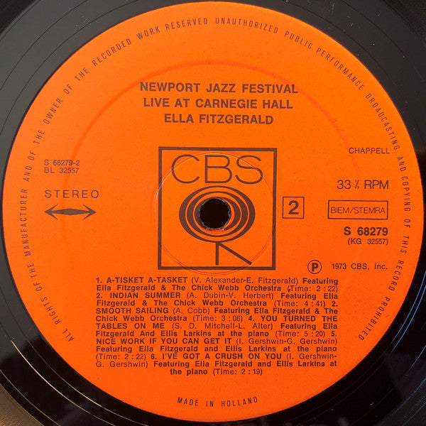 Ella Fitzgerald : Newport Jazz Festival Live At Carnegie Hall (July 5, 1973) (2xLP, Album)