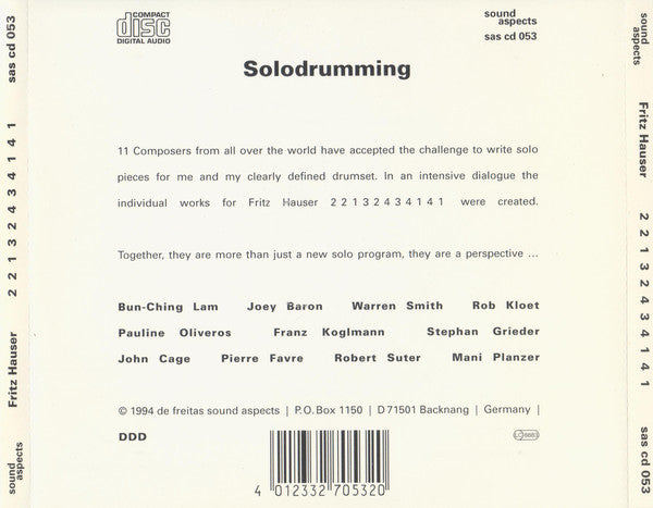 Fritz Hauser : 22132434141 (CD, Album)