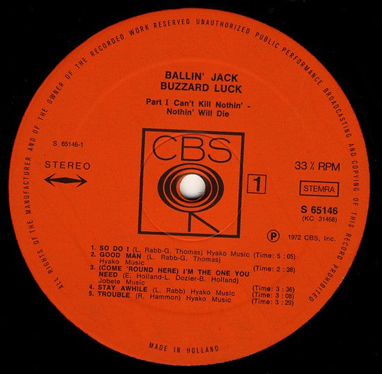 Ballin' Jack : Buzzard Luck Part I Can't Kill Nothin' - Nothin' Will Die (LP, Album)