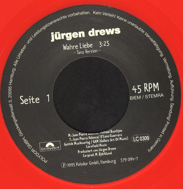 Jürgen Drews : Wahre Liebe / Komm Zurück (7", Single, Ltd, Red)