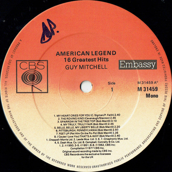 Guy Mitchell : American Legend - 16 Greatest Hits (LP, Comp, Mono)