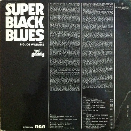 Big Joe Williams : Super Black Blues Vol. 1 (LP, Album, RE)