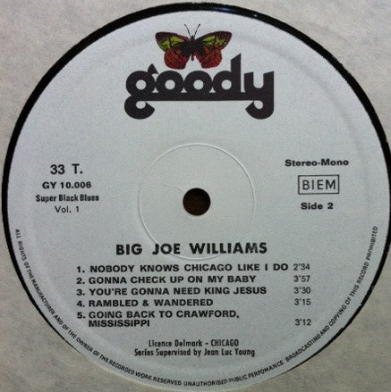 Big Joe Williams : Super Black Blues Vol. 1 (LP, Album, RE)