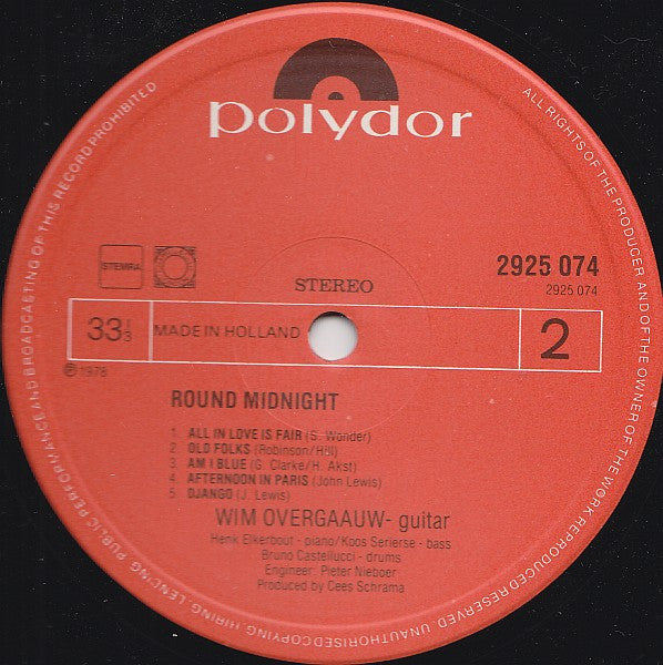 Wim Overgaauw : 'Round Midnight (LP, Album)