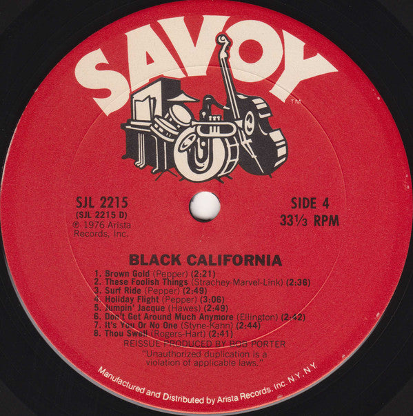 Sonny Criss, Slim Gaillard, Roy Porter Big Band With Eric Dolphy, Helen Humes, Harold Land, Hampton Hawes, Art Pepper : Black California (The Savoy Sessions) (2xLP, Comp)