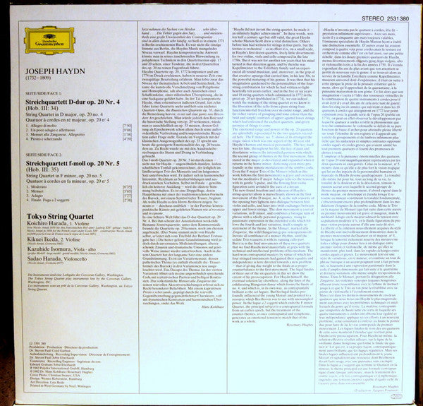 Joseph Haydn - Tokyo String Quartet : Streichquartette = String Quartets Op. 20 Nos. 4 & 5 (LP, Album)