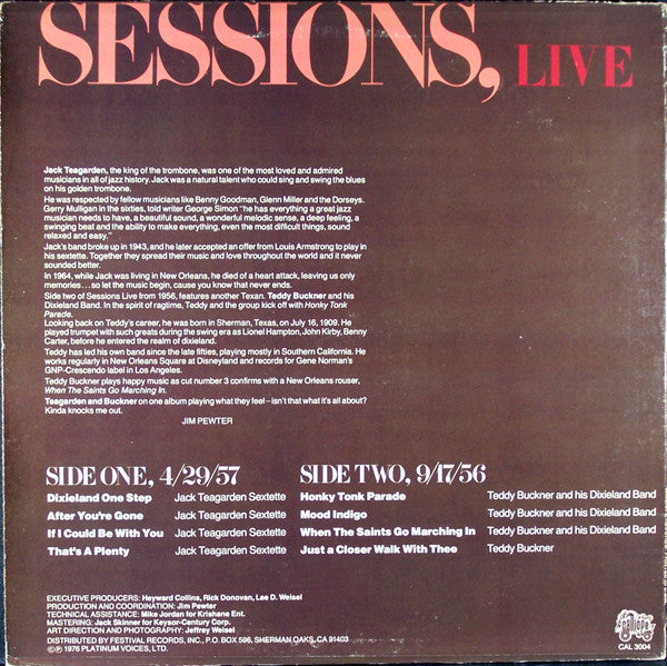 Jack Teagarden / Teddy Buckner : Sessions, Live (LP, Comp)