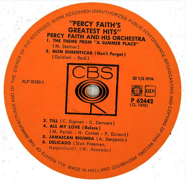 Percy Faith : Percy Faith's Greatest Hits (LP, Comp, Mono)