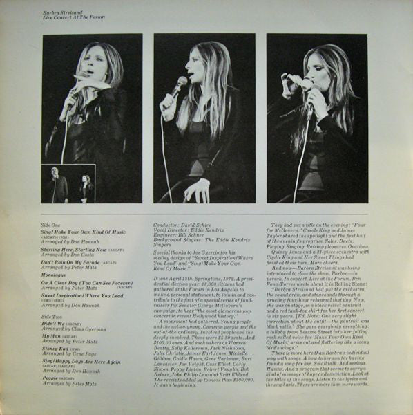 Barbra Streisand : Live Concert At The Forum (LP, Album, Gat)