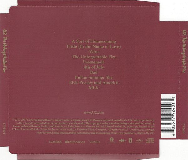 U2 : The Unforgettable Fire (CD, Album, RM)