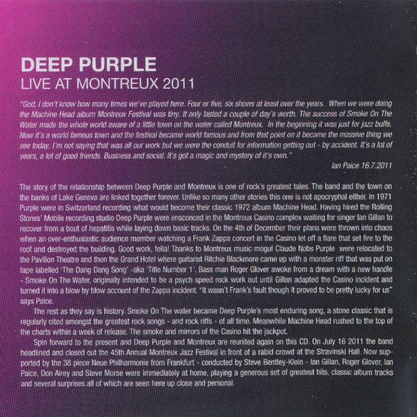 Deep Purple With Die Neue Philharmonie Frankfurt : Live At Montreux 2011 (2xCD, Album)