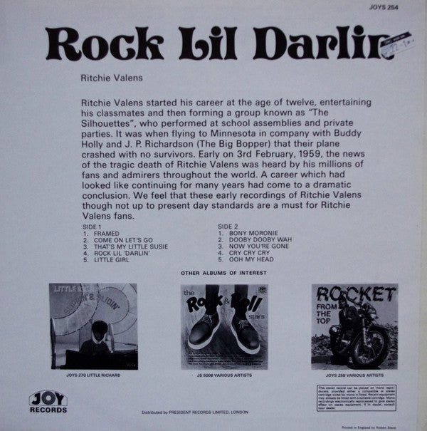 Ritchie Valens : Rock Lil Darlin (LP, Comp, 180)