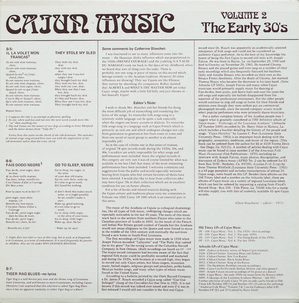 Various : Louisiana Cajun Music Volume 2 - The Early 30's (LP, Comp)