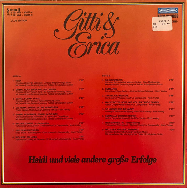 Gitti & Erika : Heidi Und Viele Andere Große Erfolge (LP, Comp)