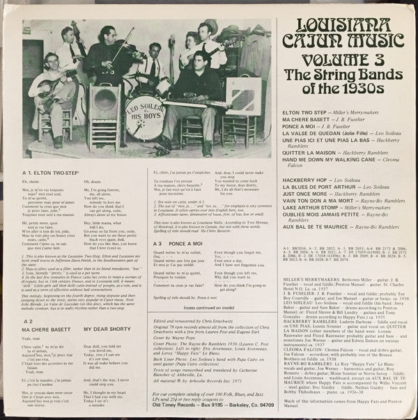 Various : Louisiana Cajun Music Volume 3 (The String Bands Of The 1930s) (LP, Comp)