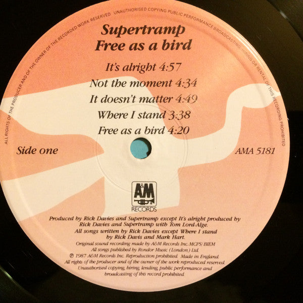 Supertramp : Free As A Bird (LP, Album, Gre)