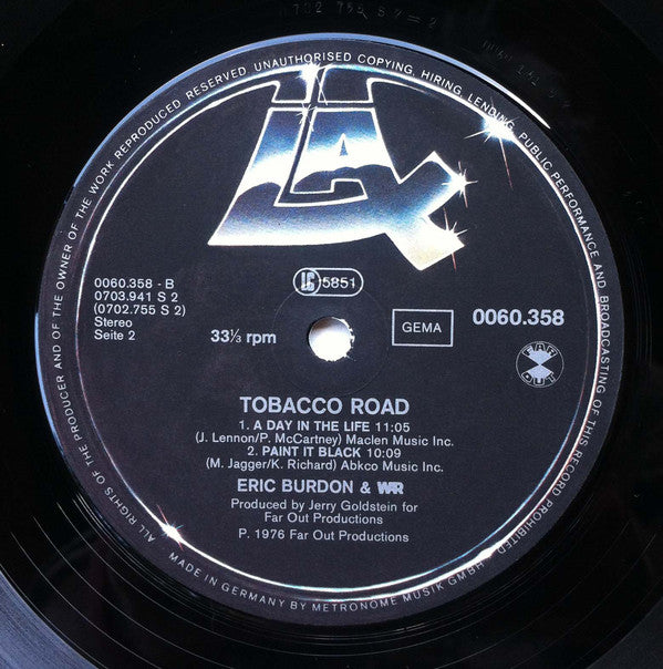 Eric Burdon & War : Tobacco Road (LP, Album, RE)