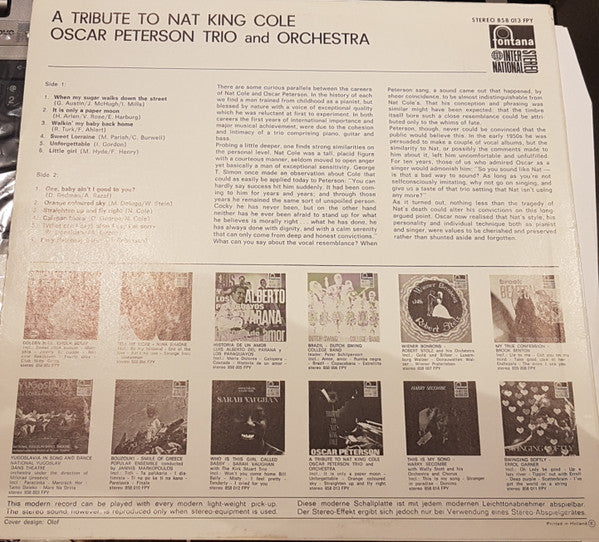 The Oscar Peterson Trio And Oscar Peterson and His Orchestra : A Tribute To Nat King Cole (LP, RE)