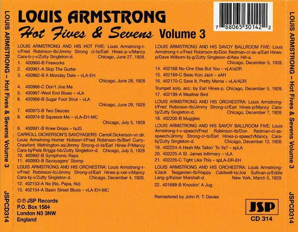 Louis Armstrong : Hot Fives & Sevens Volume 3 (CD, Comp, RM)