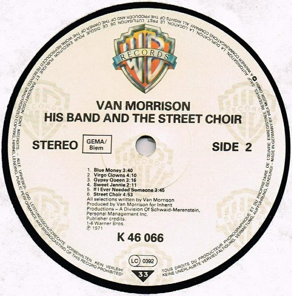 Van Morrison : His Band And The Street Choir (LP, Album, RE)