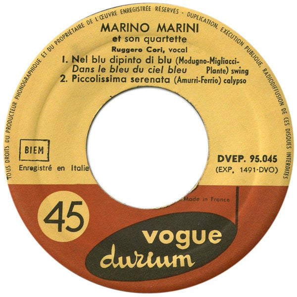 Marino Marini & Son Quartette* : Nel Blu Dipinto Di Blu (Dans Le Bleu Du Ciel Bleu) (7", EP)