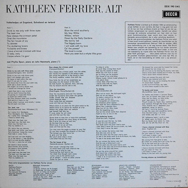 Kathleen Ferrier : Volksliedjes Uit Engeland, Schotland En Ierland (LP, Mono)