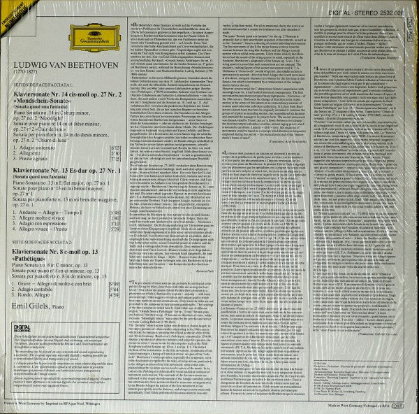 Ludwig van Beethoven – Emil Gilels : Sonaten - »Pathétique«·»Mondschein/Moonlight« (LP, Album, Dig)