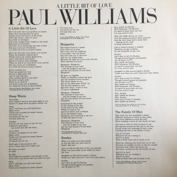 Paul Williams (2) : A Little Bit Of Love (LP, Album)