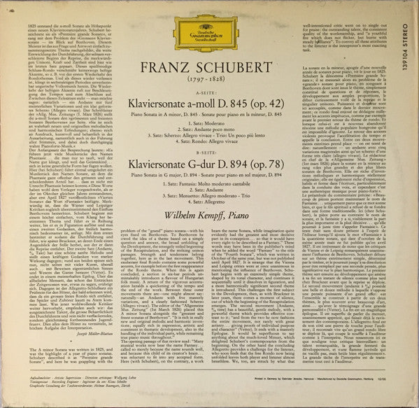Franz Schubert, Wilhelm Kempff : Sonaten A-Moll · G-Dur (LP)