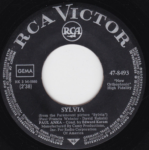 Paul Anka : Sylvia / Behind My Smile (7", Single)