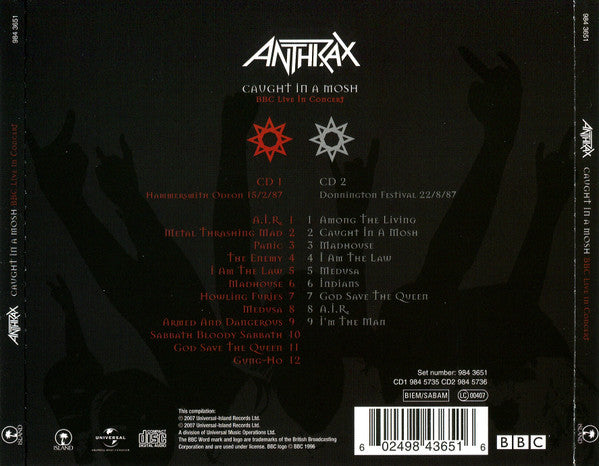 Anthrax : Caught In A Mosh (BBC Live In Concert) (2xCD, Album)