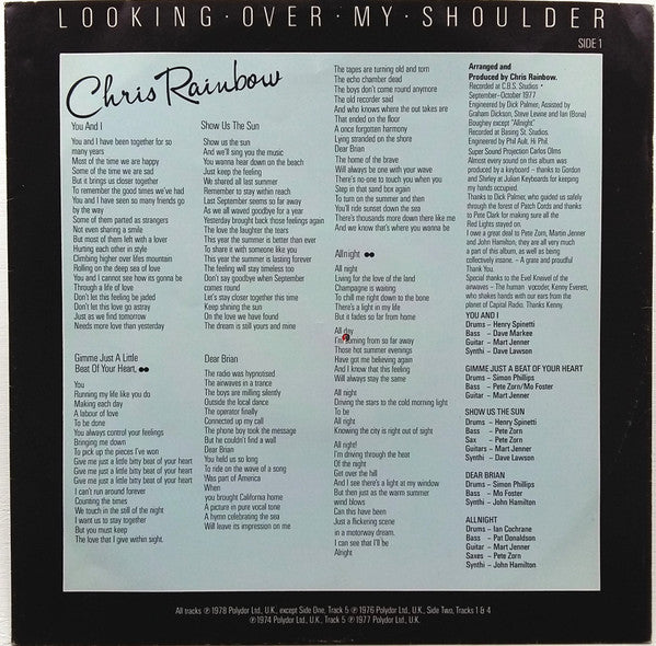 Chris Rainbow : Looking Over My Shoulder (LP, Album)